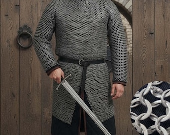 Mild Steel Chainmail Hauberk: 8 mm Round Riveted Rings,