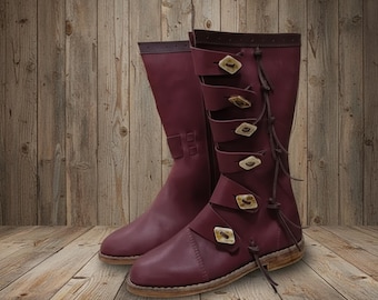 Wikinger Leder Lange Stiefel: Ren Faire Kostüm Schuhe