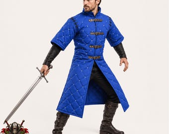 Royal Blue Knight’s Gambeson – detachable sleeve Costume