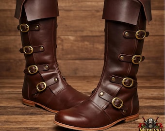 Medieval Leather Renaissance Boots - Viking Pirate Style Renfaire Boots, Reenactments, Theater, Halloween events