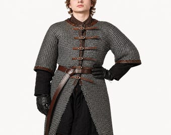 Dark Gray Aluminum Chainmail Hauberk: 9mm Flat Ring, Half Sleeve front open - Halloween costume