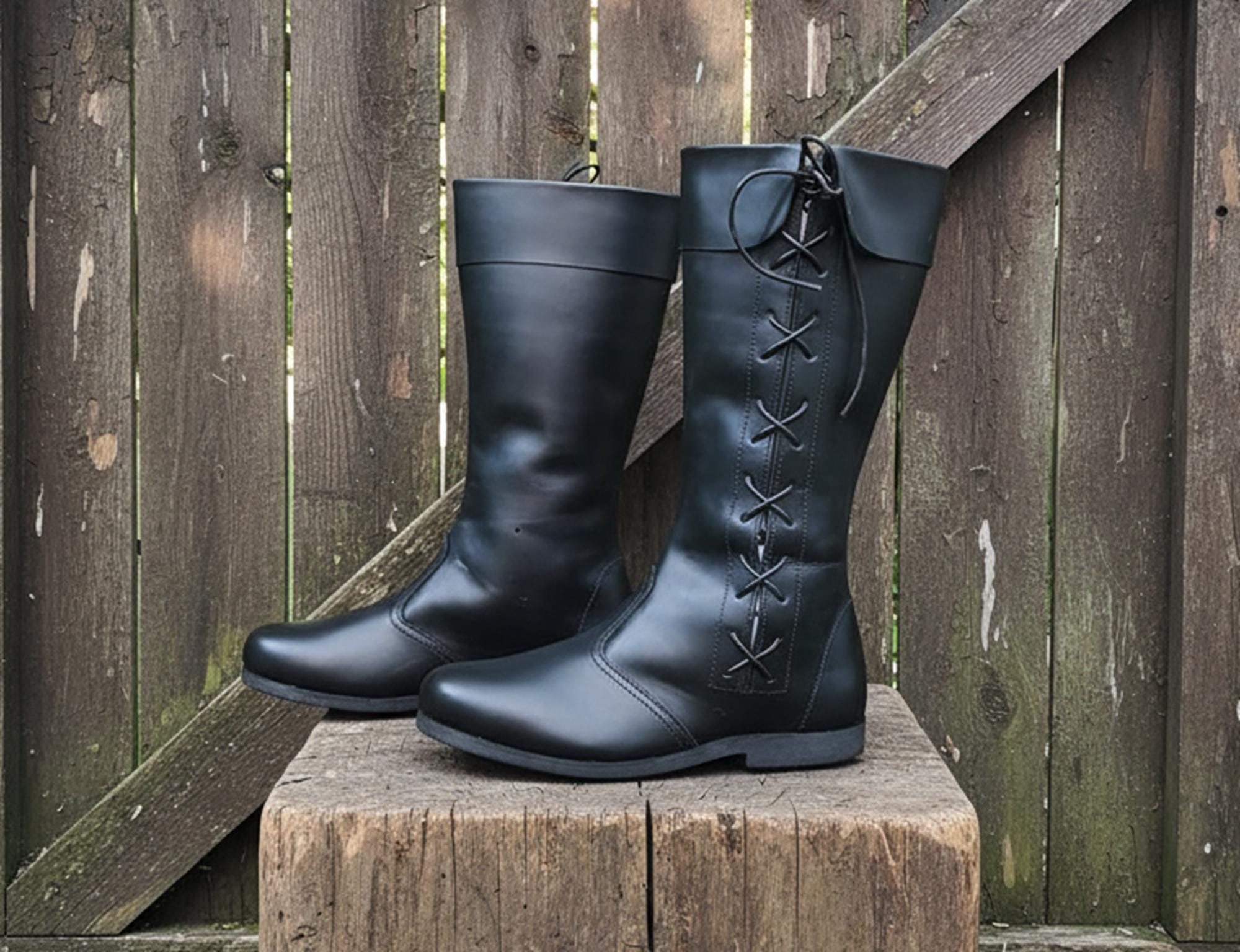Medieval Leather Lises Boots: Ren Faire Viking Pirate Shoes for