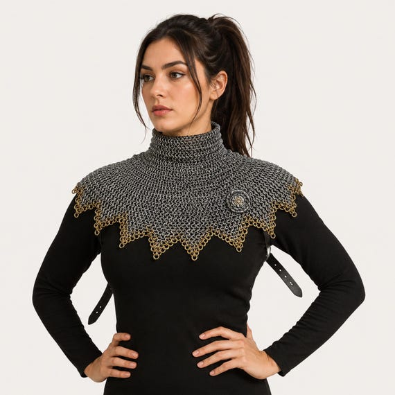 9mm Chain-mail Gorget Collar: 8 mm Flat Riveted w Solid Mild Steel,