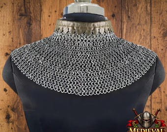 Gorgerin en cotte de mailles 6 mm - Bague plate rivetée avec rondelle Collier médiéval pour Halloween