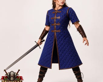 Royal Sapphire Valkyrie Gambeson – Women’s Medieval Quilted Warrior Armor