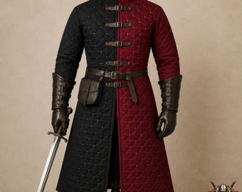Medieval Gambeson : Red with Black , Viking Aketon Quilted Costume