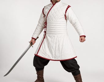 Crimson Knight Quilted Gambeson| Mongolian Deel Padded Jacket for LARP, SCA, HEMA