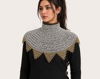 Chain mail Collar , 9 mm Aluminium Round  Ring Riveted with solid ring , Bishop Mantle,