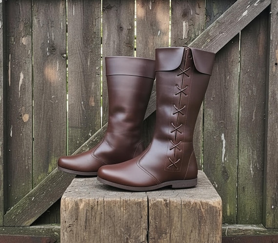 Medieval Leather Lises Boots: Ren Faire Viking Pirate Shoes for
