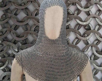 Medieval Chain mail Coif – 9 mm Flat Riveted Rings with Washer