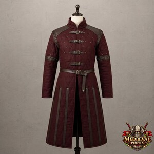 Crimson Sovereign Medieval Gambeson – Long Quilted Knight’s War Coat image 2
