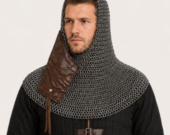 9mm Flat Ring Riveted Chainmail Coif: Medieval LARP Hood