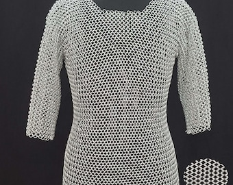 Aluminium Butted Chain mail Hauberk: Half Sleeve Round rings Medieval Shirt for events