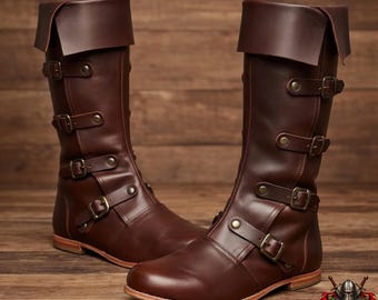 Medieval Leather Renaissance Boots - Viking Pirate Style Renfaire Boots, Reenactments, Theater, Halloween events