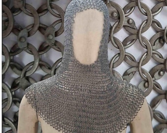 Chain-mail Coif – 9 mm Round Riveted Rings with Washer : Rein forcement Costume