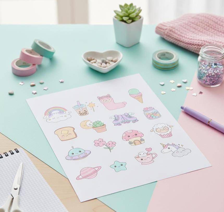Kawaii Stickers Pastel Cute Sticker Bundle Printable PNG Digital ...