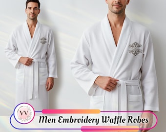 Luxury Waffle Embroidery Robe for Men Personalized Name & Initials Custom Gift for Him Morning Robe Christmas Gift Spa Style Men’s Robe