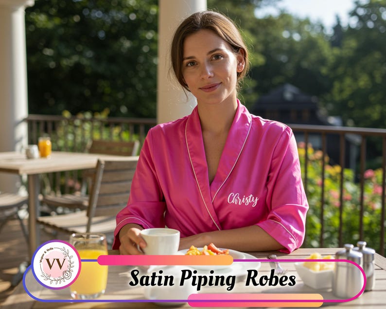 Food Robe Bridal Satin Piping Robes Bridesmaid Robes Wedding Robes Bachelorette ...