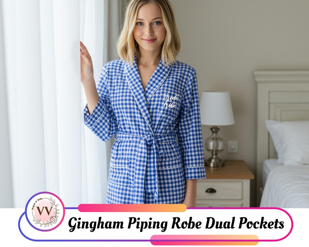 Gingham Robe Personalized Gingham Robe With Pockets Women Bridal Party Robes Custom ...