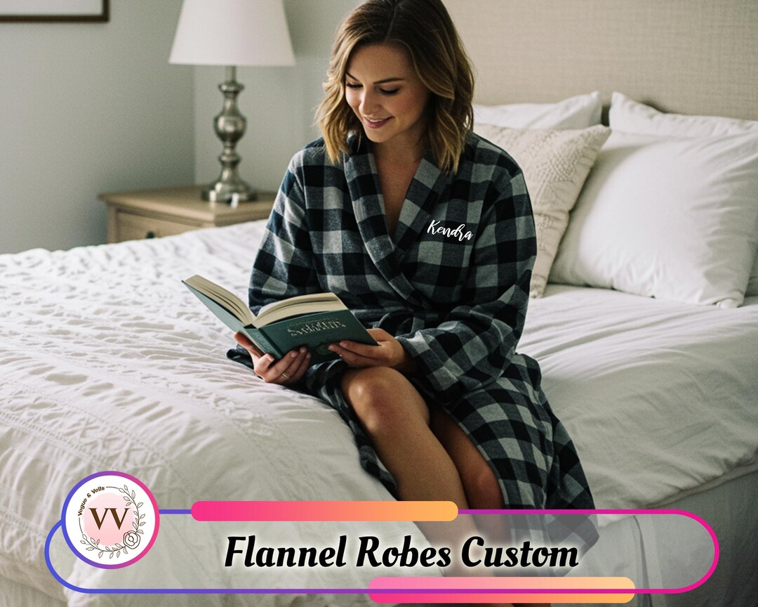 Red Robe R Initial Personalized Women’s Flannel Robe Custom Initials & Name Soft Warm ...