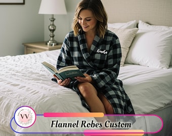 Personalized Women’s Flannel Robe Custom Initials & Name Soft Warm Loungewear Bridal Robe Bridesmaid Gift Holiday and Birthday Gift for Her