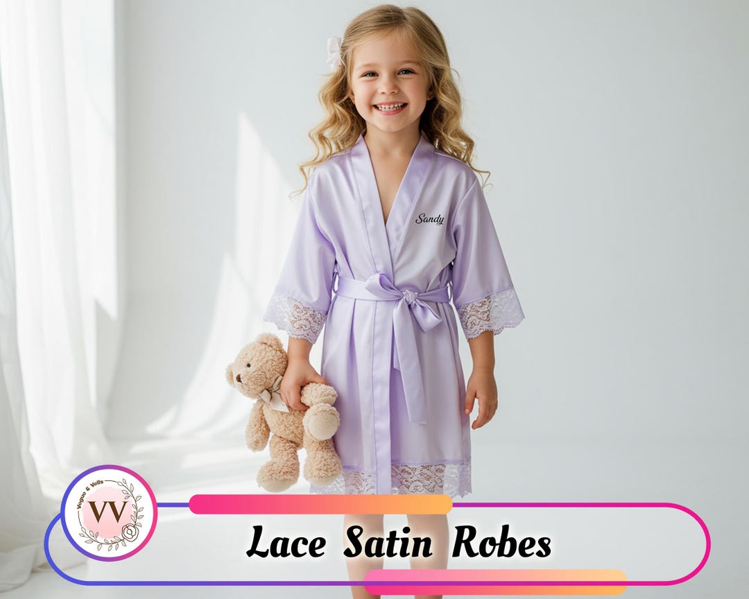 Custom Satin Robe for Girls Custom Kids Satin Lace Robe Birthday Gift ...
