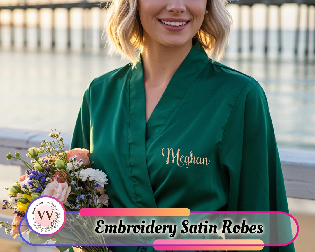 Embroidery Robe Bridal Party Embroidered Robe | Custom Satin Robe | Monogrammed Satin ...