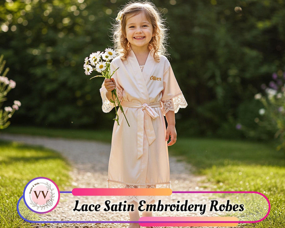 Custom Embroidered Satin Lace Robes Kids Satin Lace Robe Birthday Gift ...