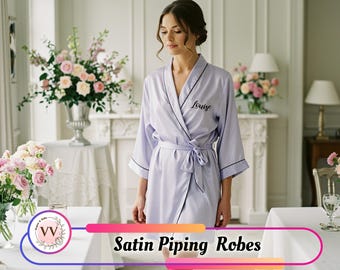 Bridal Satin Piping Robes Bridesmaid Robes Wedding Robes Bachelorette Party Robes Getting Ready Robes Custom Satin Robes Bridesmaid Gifts