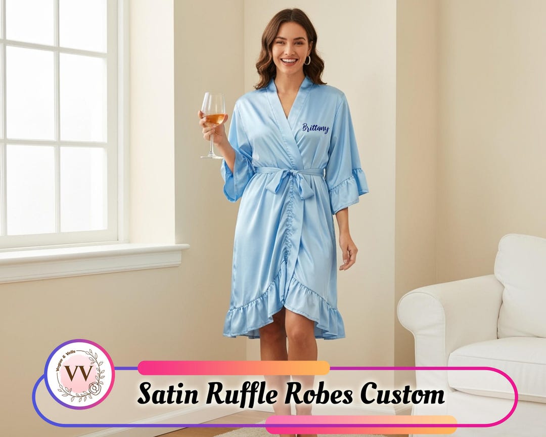 Satin Ruffle Robe Custom Satin Ruffle Robe for Women • Bridal & Bridesmaid Morning Wear ...