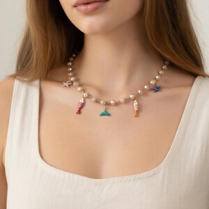 Collana girocollo donna con charm mare pesciolino, stella marina, coda di pesce gioielli estate