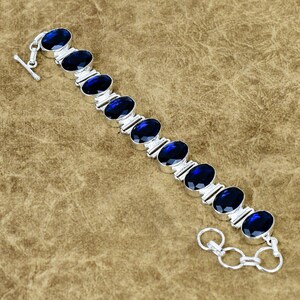 Faceted Iolite Bracelet 925 Sterling Silver Blue Colour Oval Gemstone Adjustable Link Handmade Jewelry