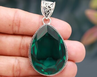Handmade 925 Sterling Silver Apatite Quartz Pendant Pear Shape Gemstone Vintage Jewelry