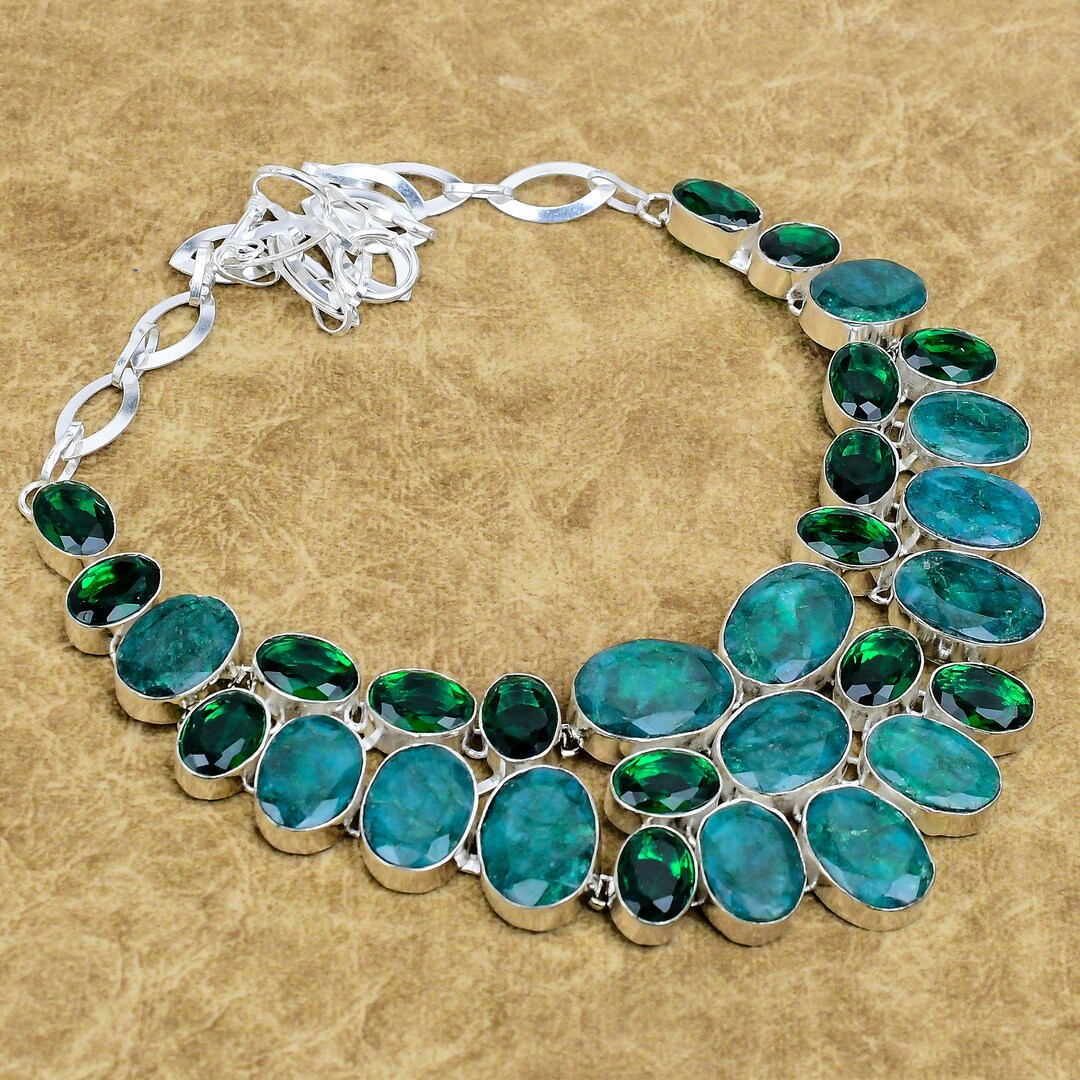 Handmade Zambian Emerald, Chrome Diopside Necklace 925 Sterling Silver ...