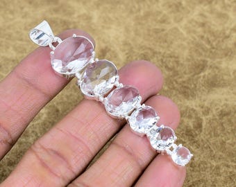 Ciondolo con topazio bianco sfaccettato, gioiello solitario in argento sterling 925 fatto a mano