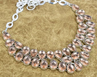 Handmade Morganite Necklace: 925 Sterling Silver Pear Cut Shape Gemstone Adjustable Chain Jewelry