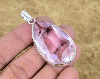 Handmade Pink Kunzite 925 Sterling Silver Pendant Pink Colour Pear Shape Gemstone Jewelry