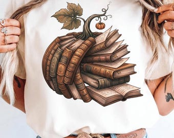 Fall Book Pumpkin PNG, TShirt Design, Shirt Graphic, Digital DownloadHalloween Teacher