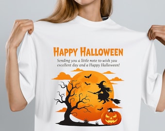 Happy Halloween PNG – Witch, Pumpkin & Moon Sublimation Design