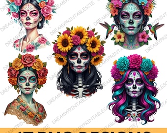 La Catrina PNG Clipart, Día de los Muertos Sugar Skull Designs (Digital Download)