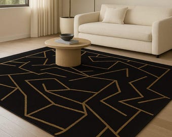 Tappeto geometrico nero e oro - Tappeto astratto moderno