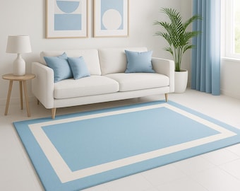 Blue & White Framed Rug-Elegant Minimalist Area Rug