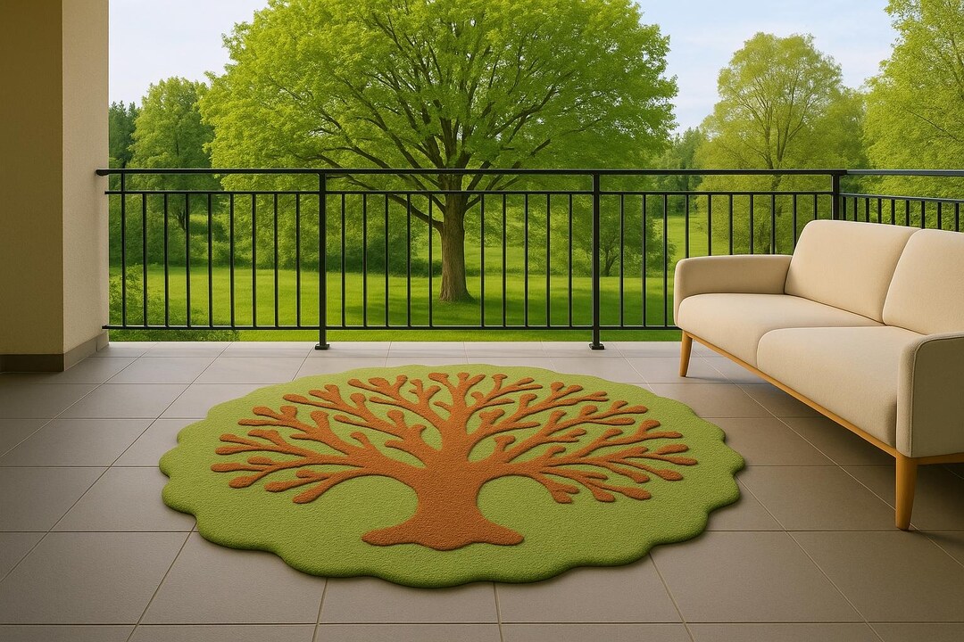 Tree of Life Round Rug – Nature-inspired Green & Brown Tufted Floor Rug ...