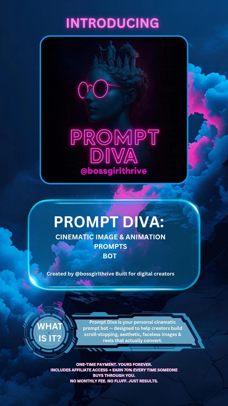 Prompt Diva Bot: Cinematic AI Image & Animation Prompts - Etsy