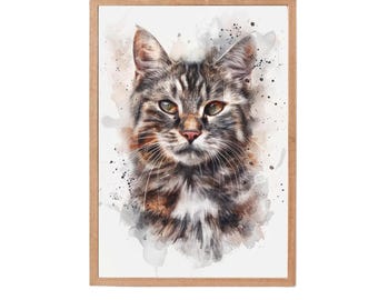 Custom Watercolor Pet Portrait, Personalized Dog or Cat Painting