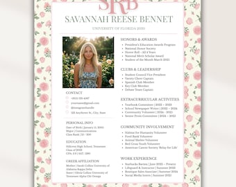 CV-sjabloon studentenvereniging, bewerkbare Canva Rush CV, sollicitatiebrief inbegrepen, roze bloemen, PNM Griekse werving
