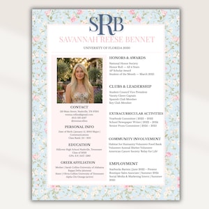 CV-sjabloon studentenvereniging met foto | Rush CV en sollicitatiebrief met bloemenmonogram | PNM Greek Life Recruitment-pakket 2026 | Canvas