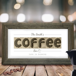 Personalized Coffee Bean Art Print: Rustic Kitchen Bar Sign