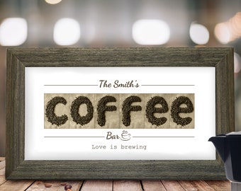 Personalized Coffee Bean Bar Sign, Kitchen Decor, Custom Coffee Kitchen Wall Decor, Housewarming Gift, Barista Sign, Coffee Lover Sign