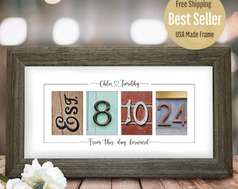 PERSONALIZED FRAMED ANNIVERSARY Gift for Couple, Custom Wedding Date Sign with Names, Bridal Shower Gift, Established Date Art